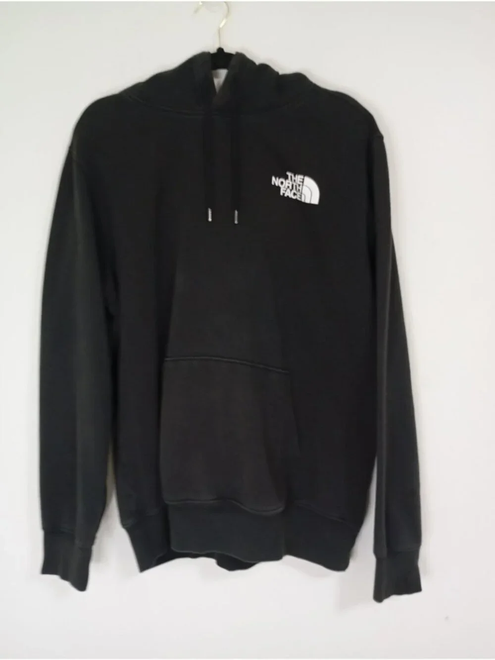 The North Face Mens Black Hoodie Large Logo Front & Back Cotton Blend